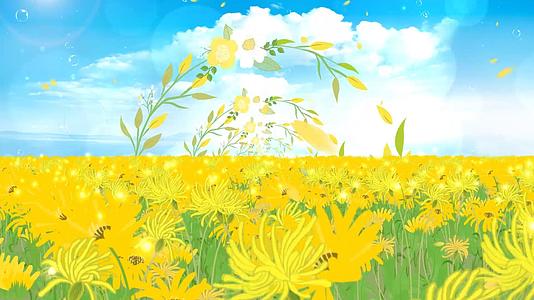 动态黄色唯美花海粒子花朵舞台背景视频视频的预览图