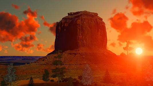山谷中的红山背景是美丽的橙色天空视频的预览图