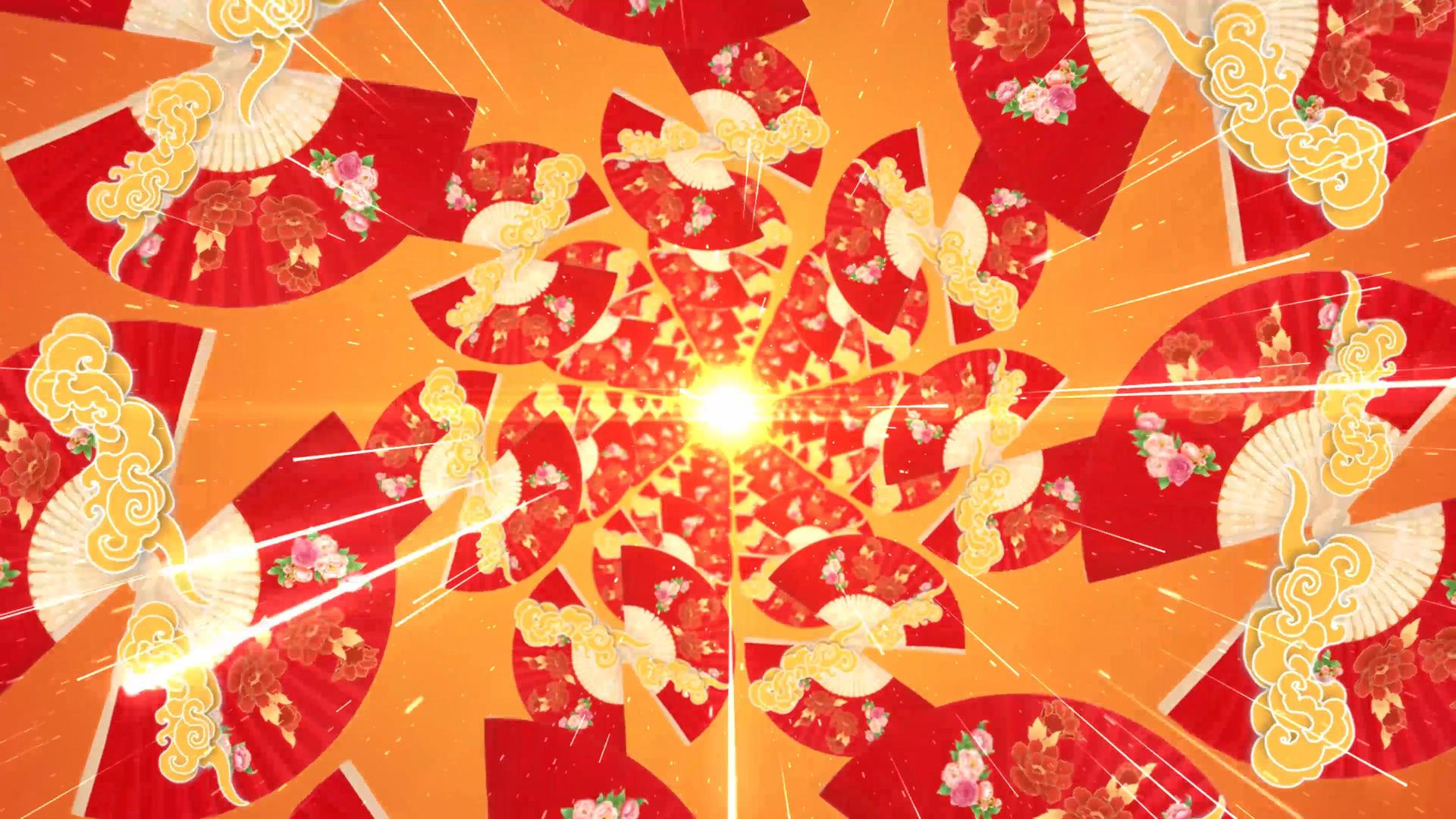 折扇穿梭中国风唯美新年舞台背景视频的预览图