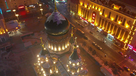 4k航拍哈尔滨地标圣索菲亚大教堂视频的预览图