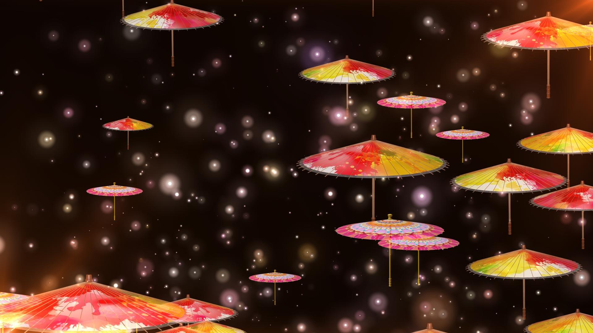 中国风油纸伞上升唯美闪烁粒子视频视频的预览图