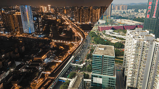 4K深圳城市日转夜延时摄影地铁三号线航拍视频的预览图