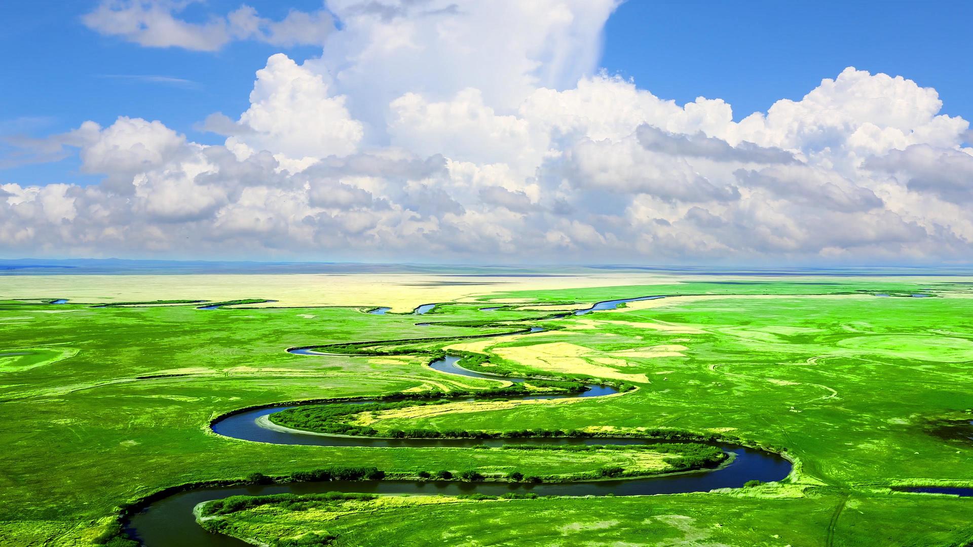 呼伦贝尔河道航拍自然风光视频的预览图