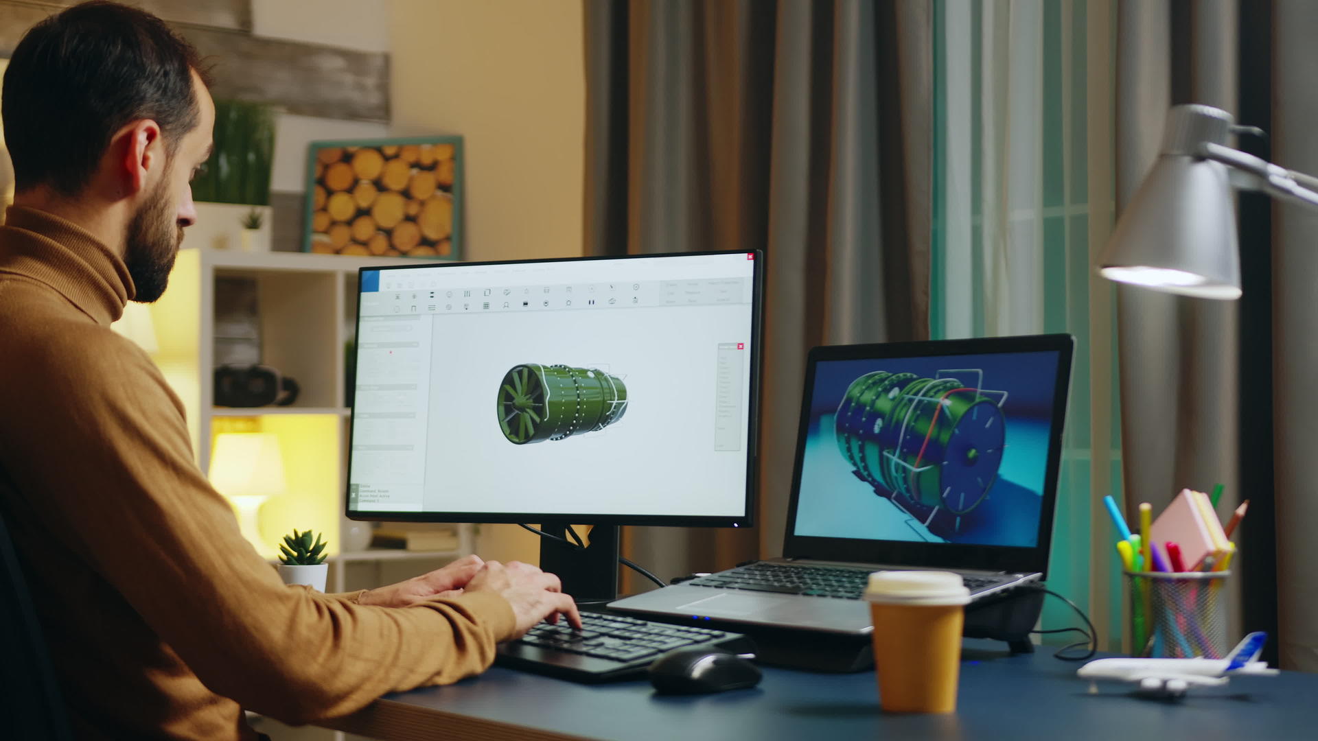 英俊的工程师在办公室开发新的涡轮机视频的预览图