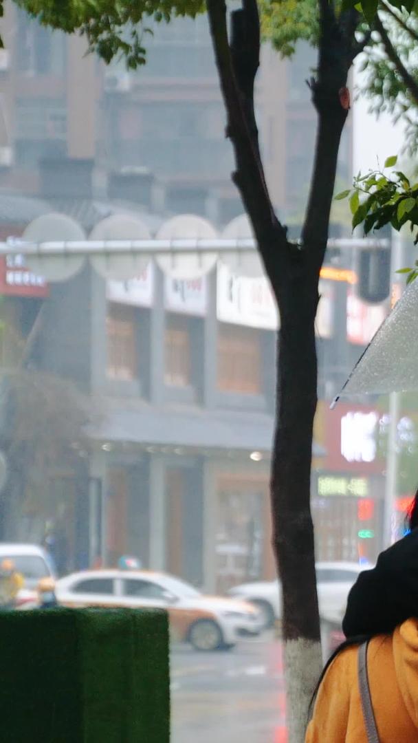 雨中行人撑伞雨中情侣背影视频的预览图