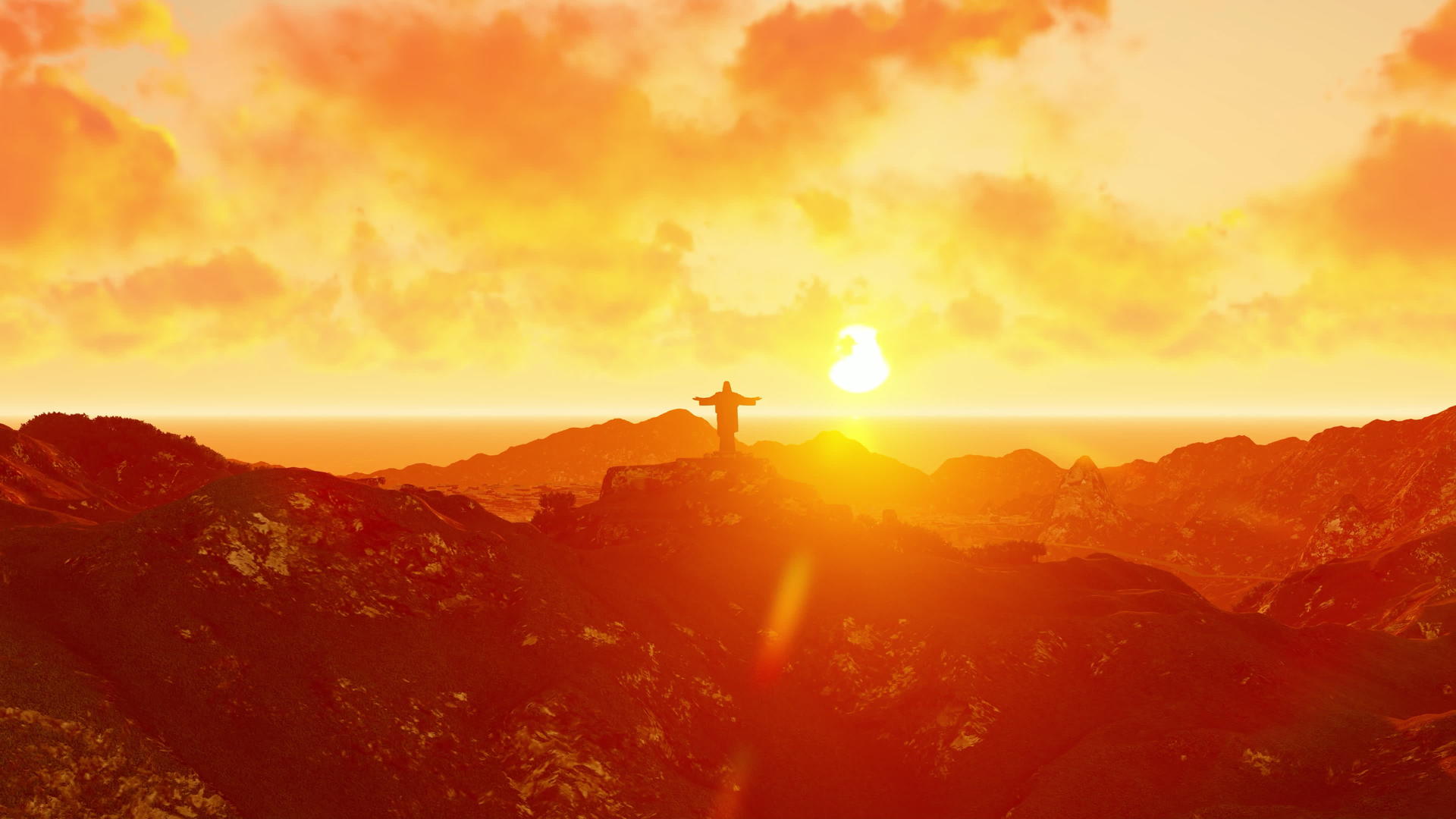 日落时的基督教雕像视频的预览图