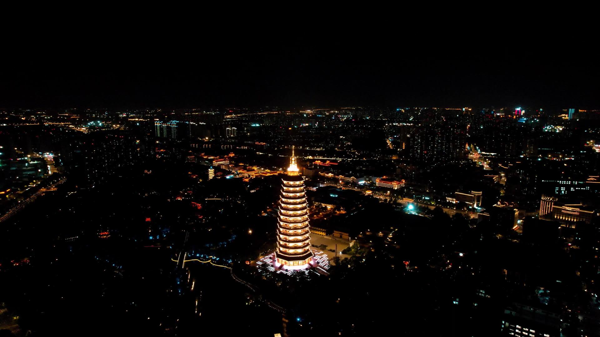 常州天宁禅寺夜景照明航拍视频的预览图