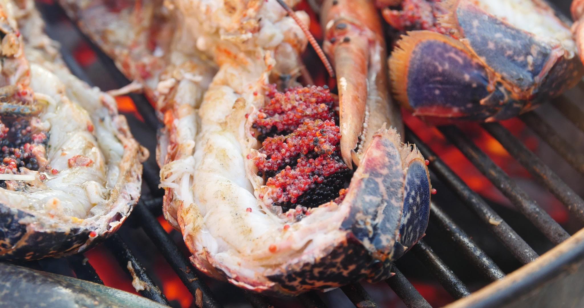 海鲜龙虾新鲜美味的龙虾烤架在煎锅上视频的预览图