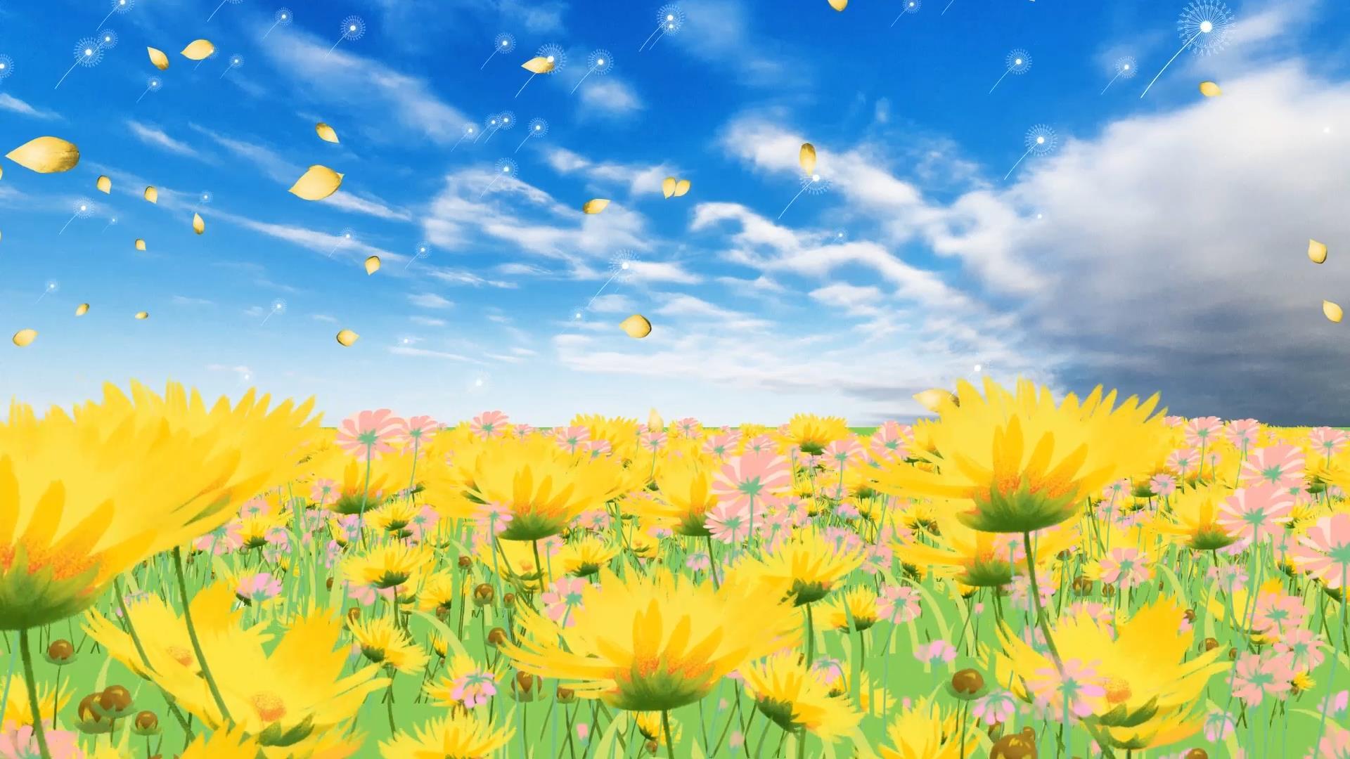 唯美温馨动态花海粒子花朵飘动背景视频素材视频的预览图