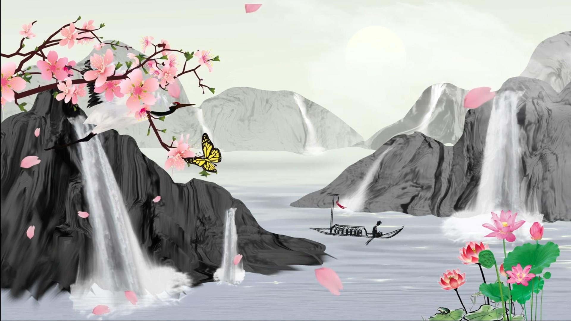 新中式山水水墨风景背景视频视频的预览图