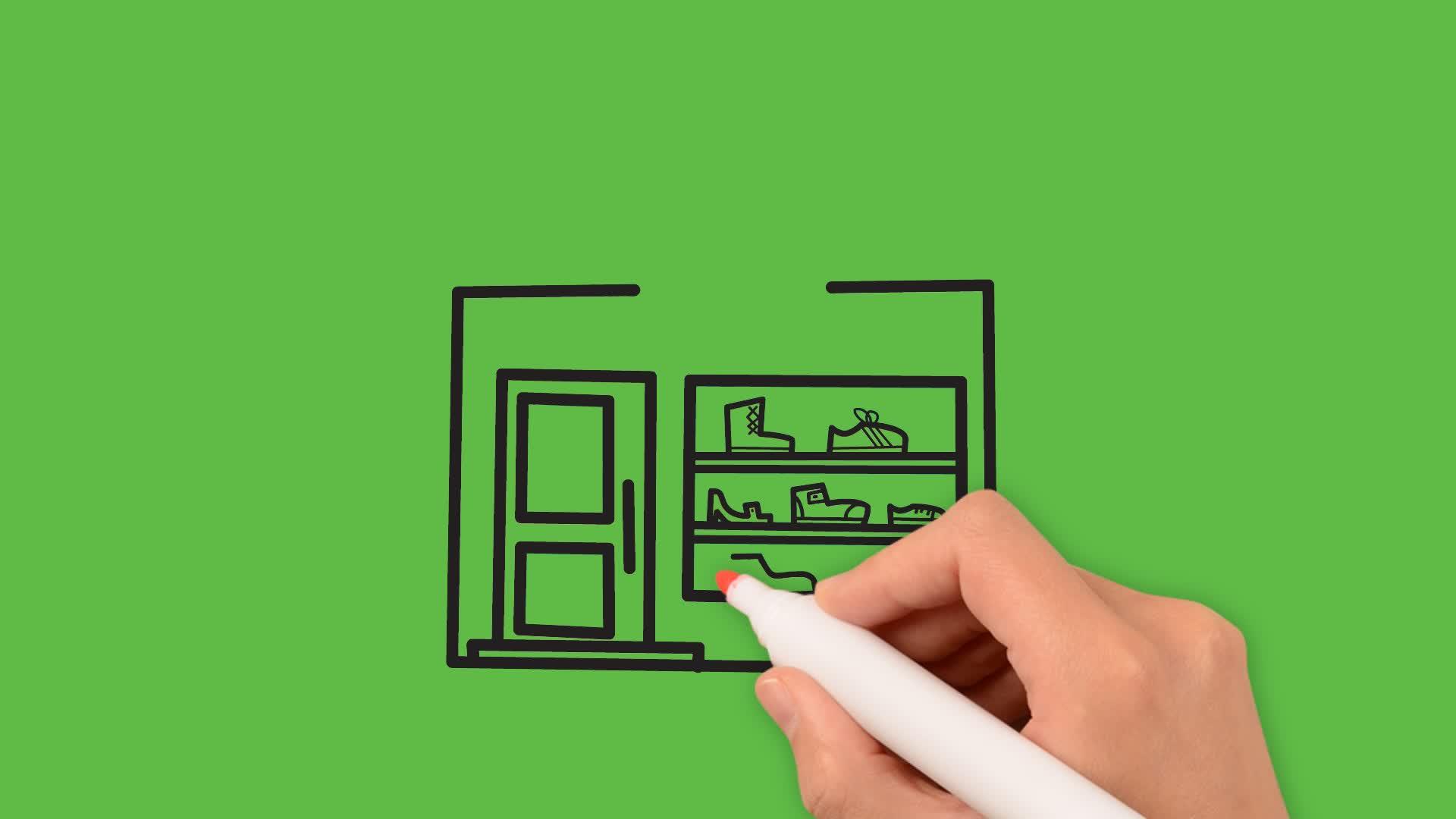 在绿色背景上画出色彩组合的杂货店艺术画视频的预览图