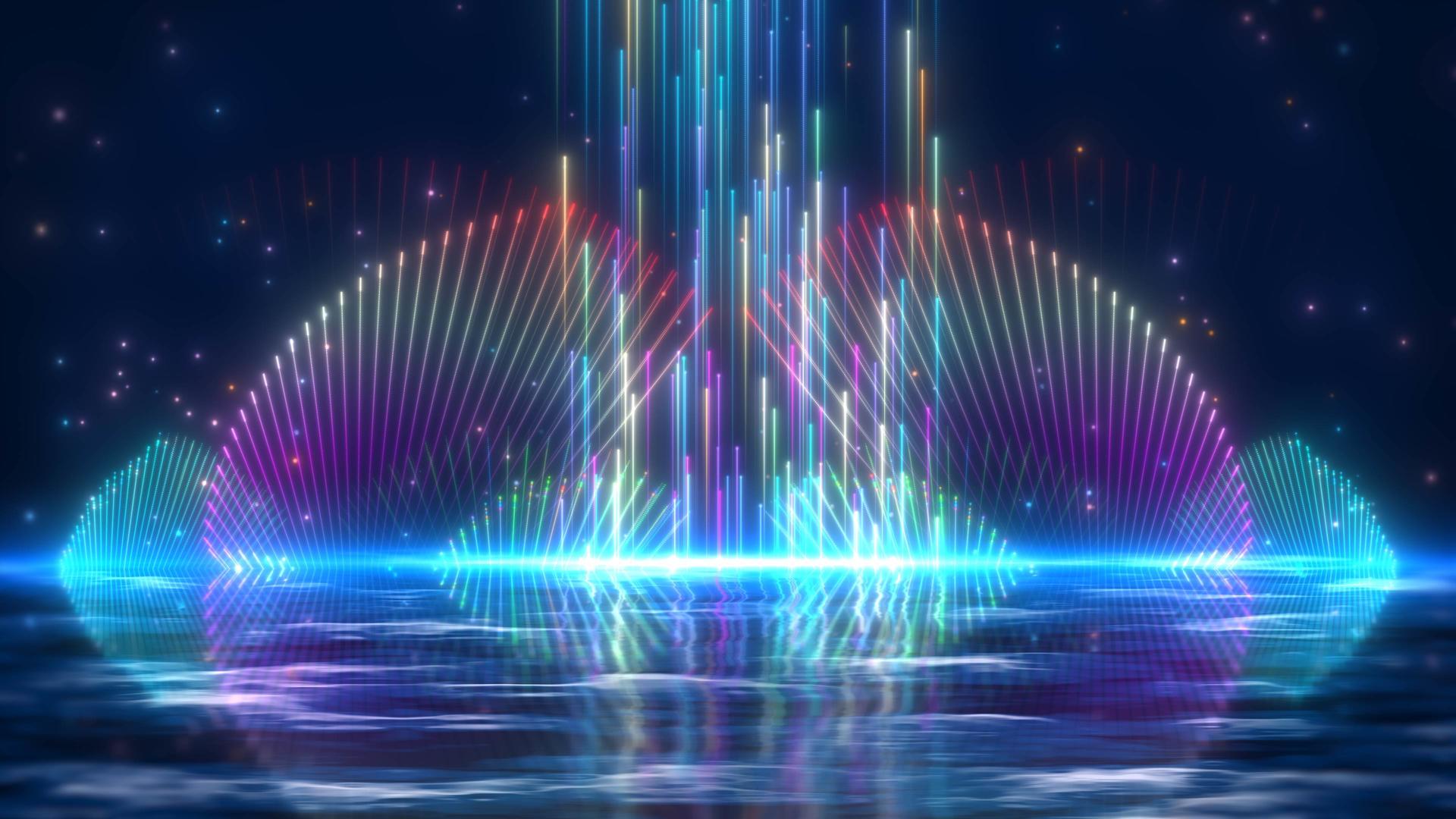 梦幻蓝色婚礼喷泉粒子舞台背景视频的预览图