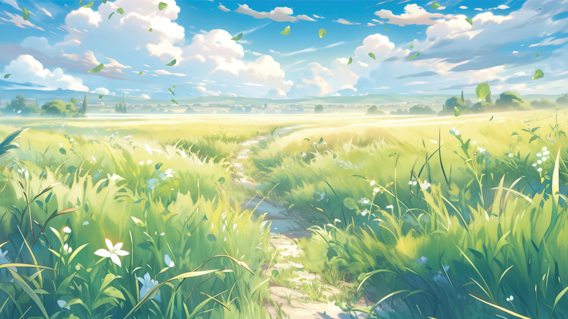 漫画美丽夏日草丛背景视频视频的预览图