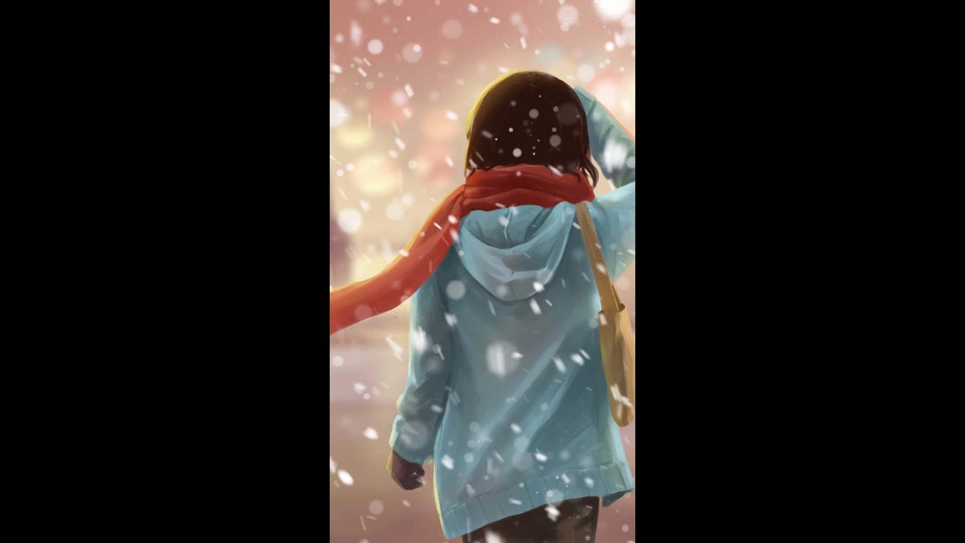 卡通人物动态下雪雪景背景视频视频的预览图