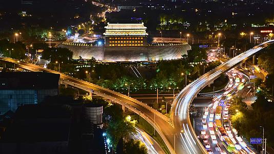 北京德胜门箭楼之夜景延时摄影视频的预览图