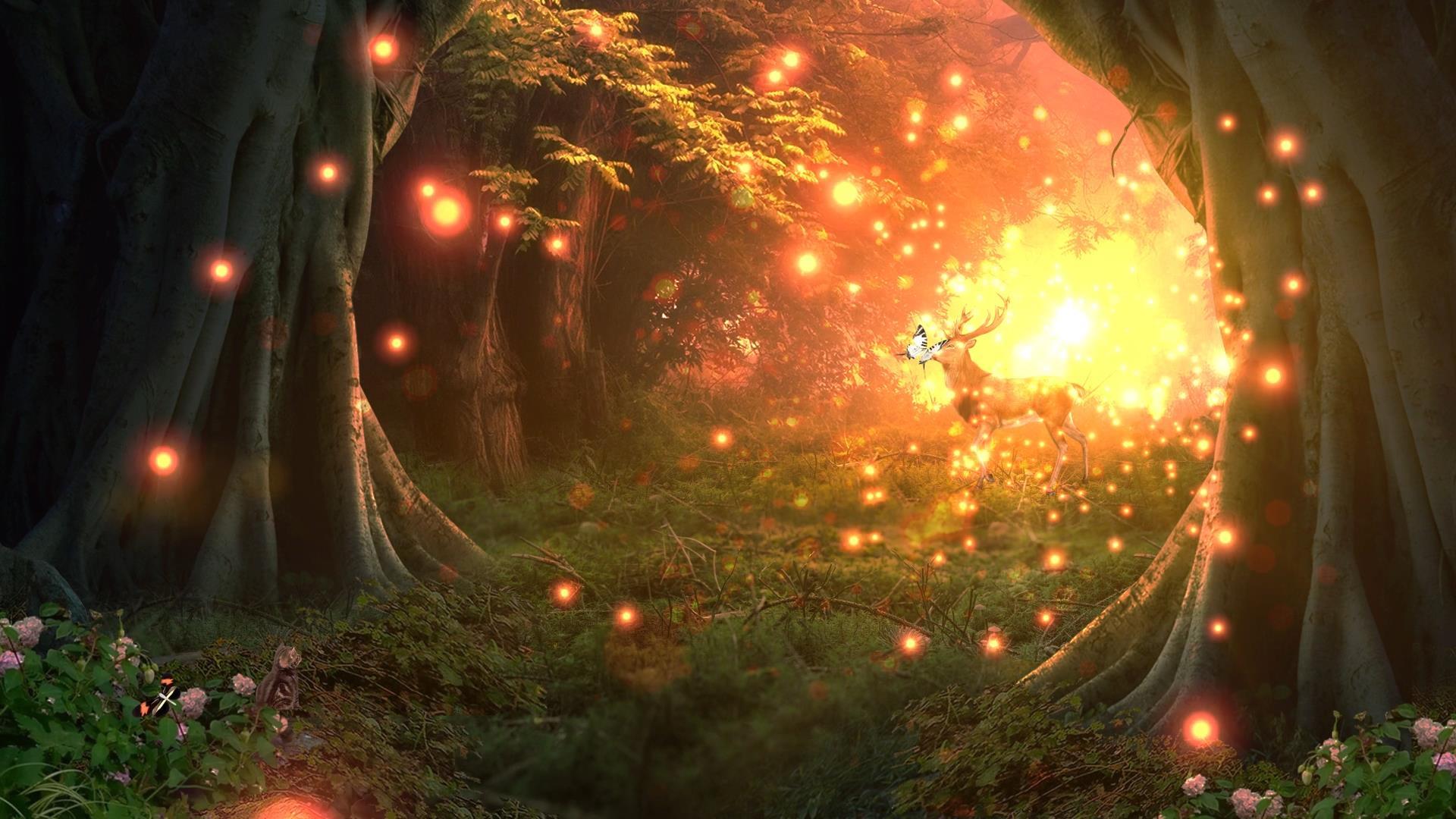 动态落日森林丛林粒子散发背景视频元素视频的预览图