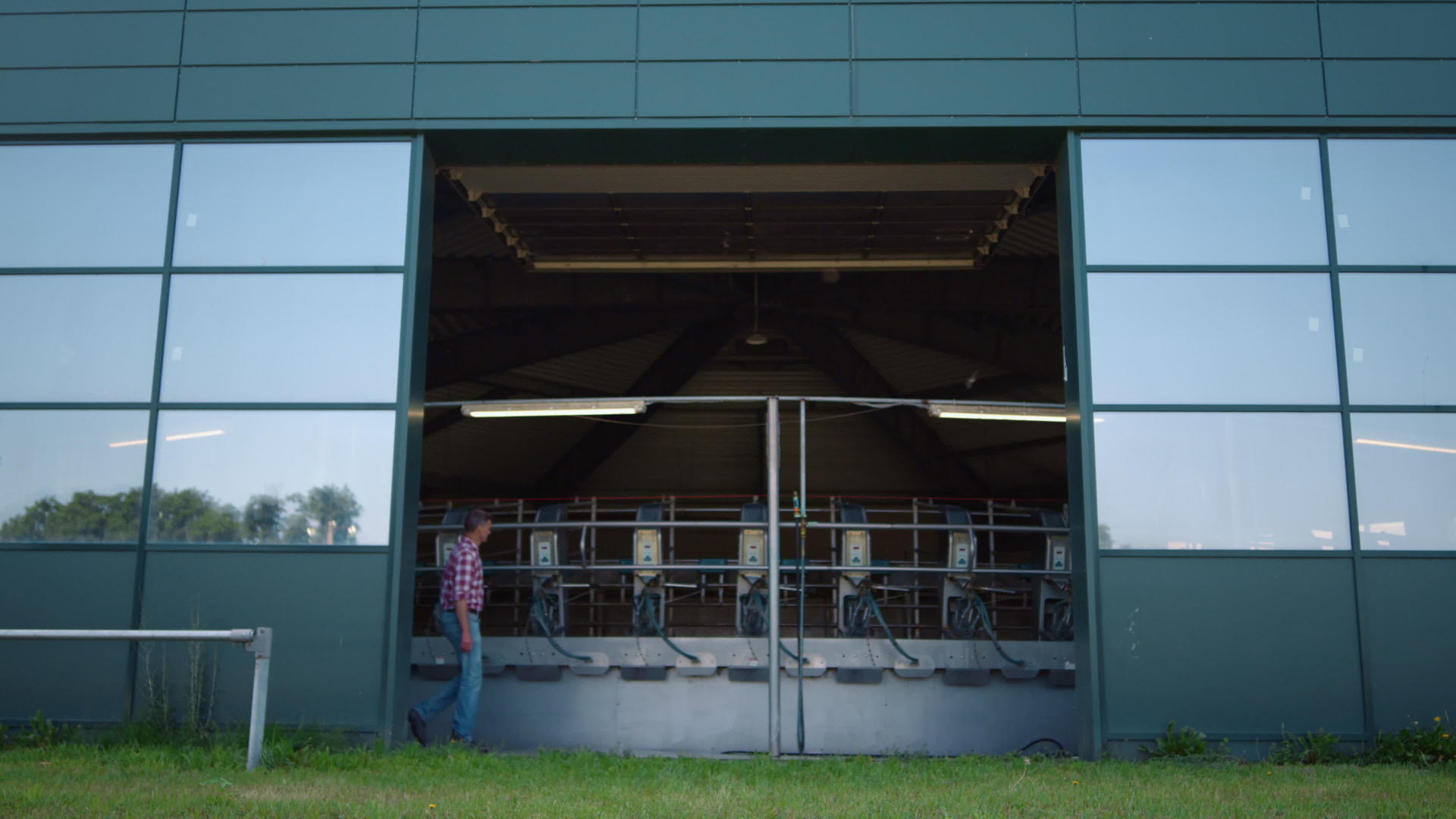 农民步行挤奶设备厅视频的预览图