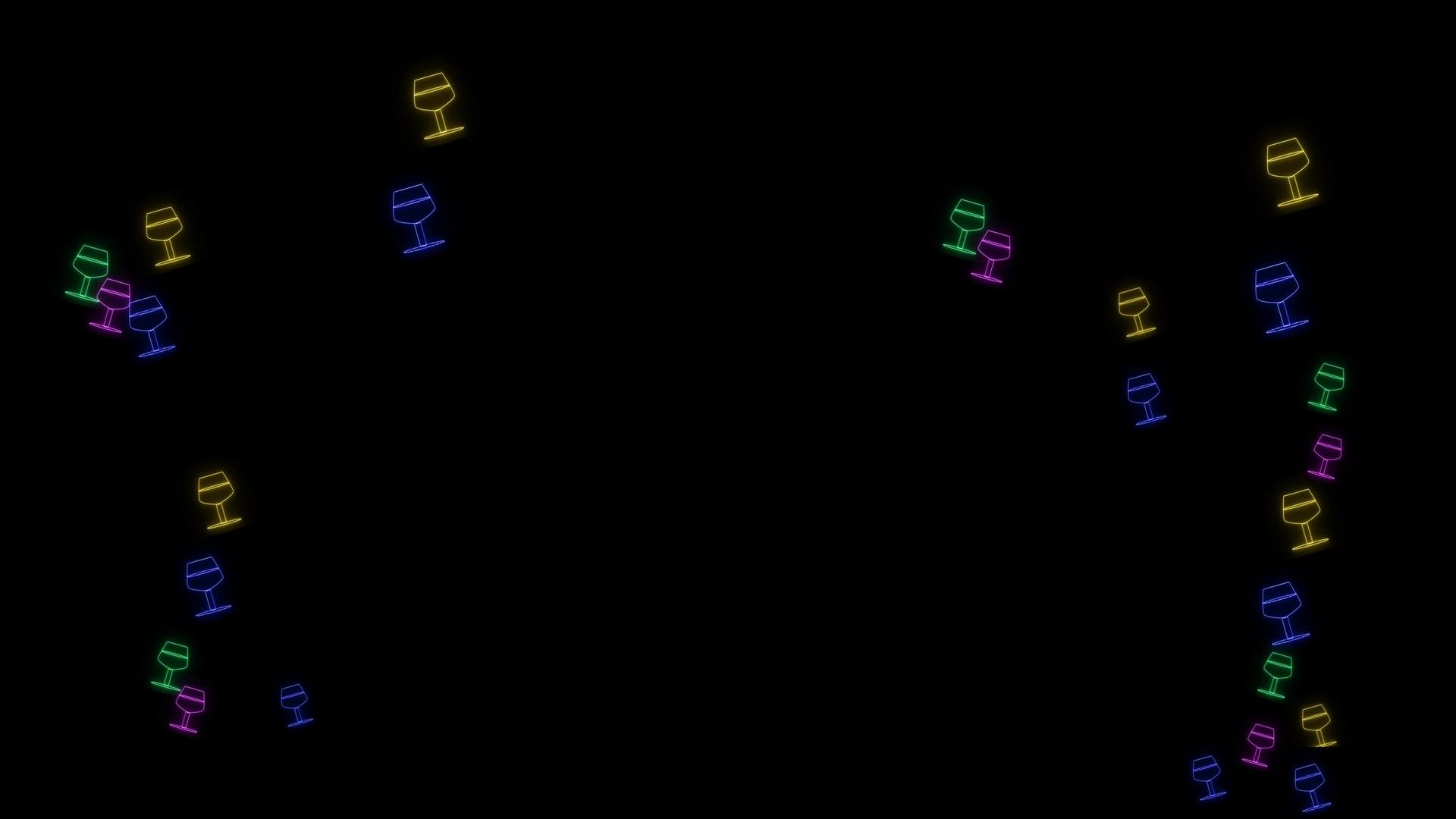 彩虹彩色高杯葡萄酒慢舞在黑屏上复制空间视频的预览图