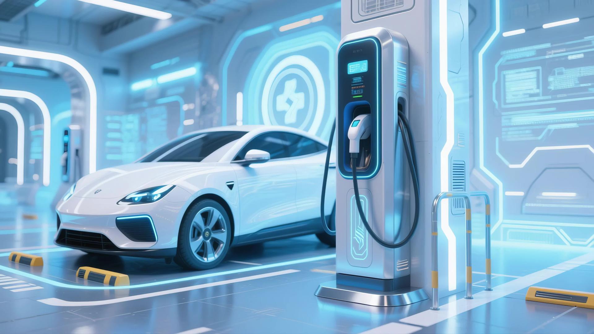 未来新能源汽车快速充电站4k视频的预览图