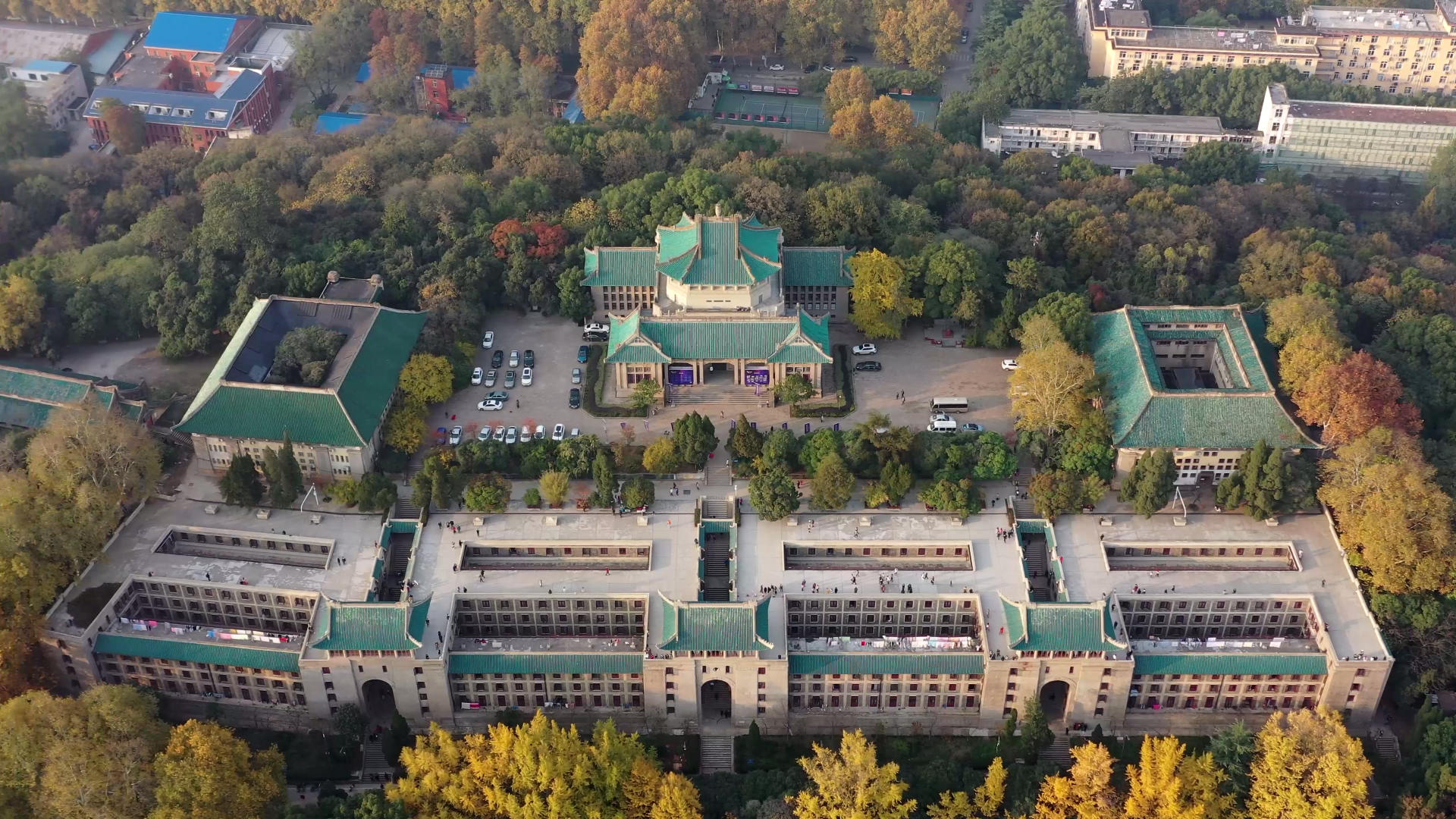 武汉大学樱花城堡航拍高清4K视频视频的预览图