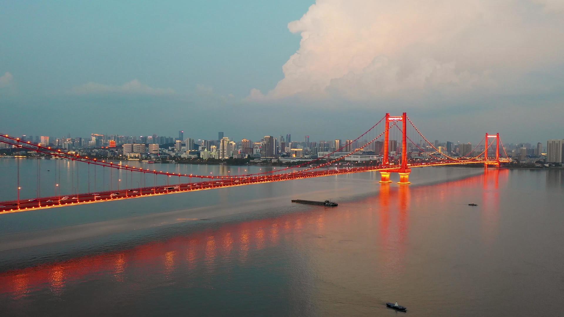 航拍武汉鹦鹉洲长江大桥夜景视频的预览图