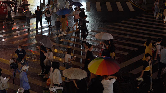 4K实拍雨夜斑马线上的行人合集视频的预览图