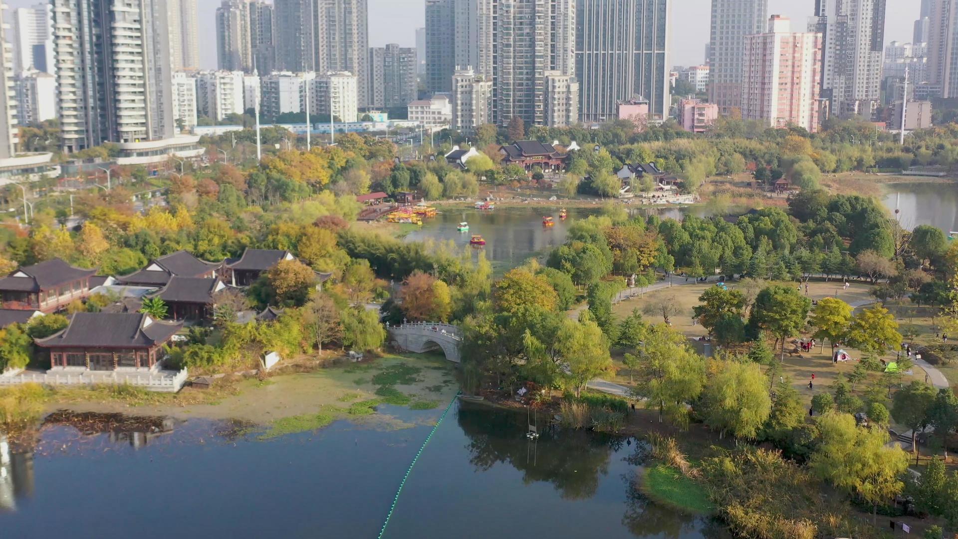 航拍都市中绿色的公园高清4K视频视频的预览图