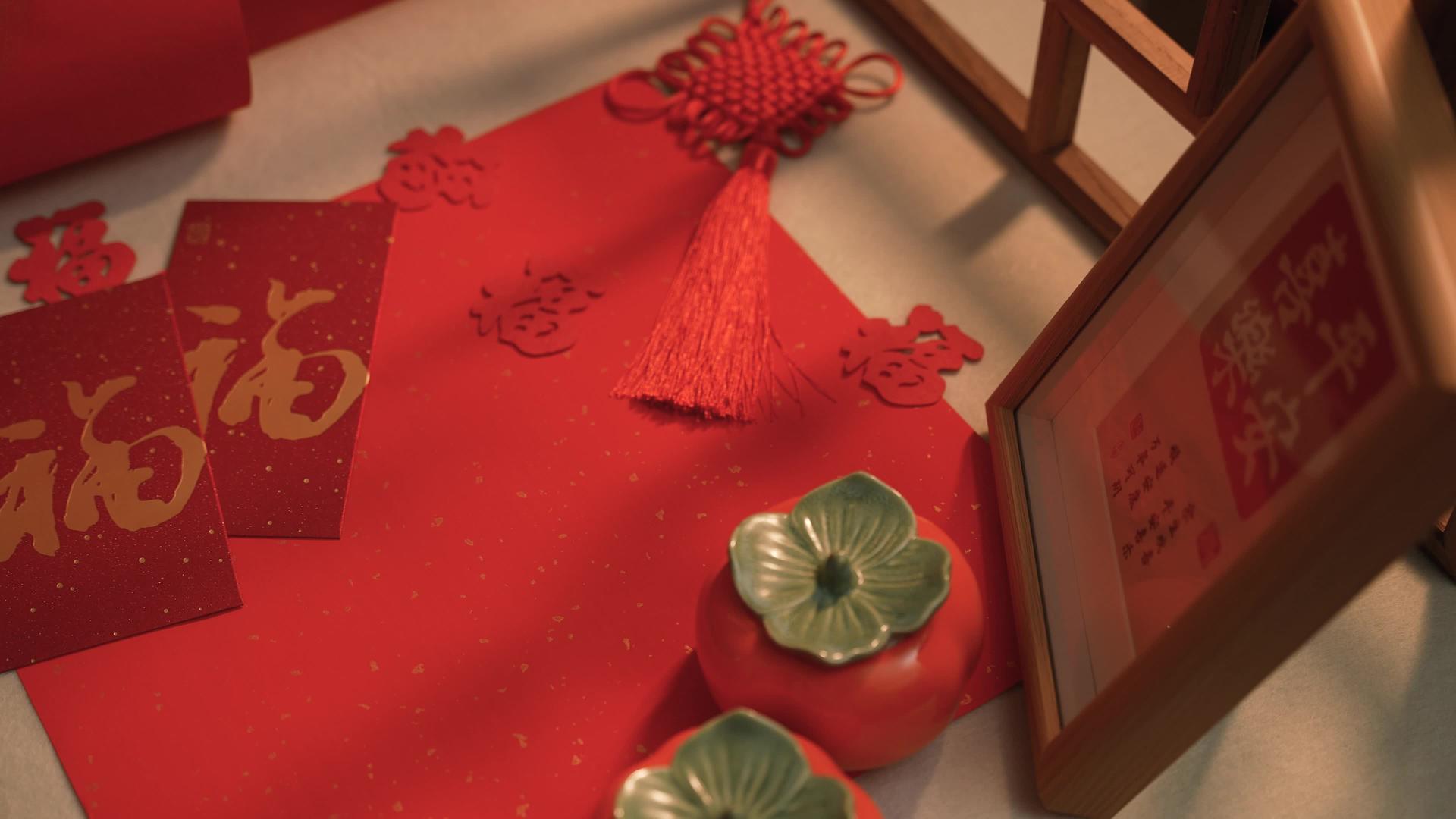 春节新年装饰红包气氛空镜视频的预览图
