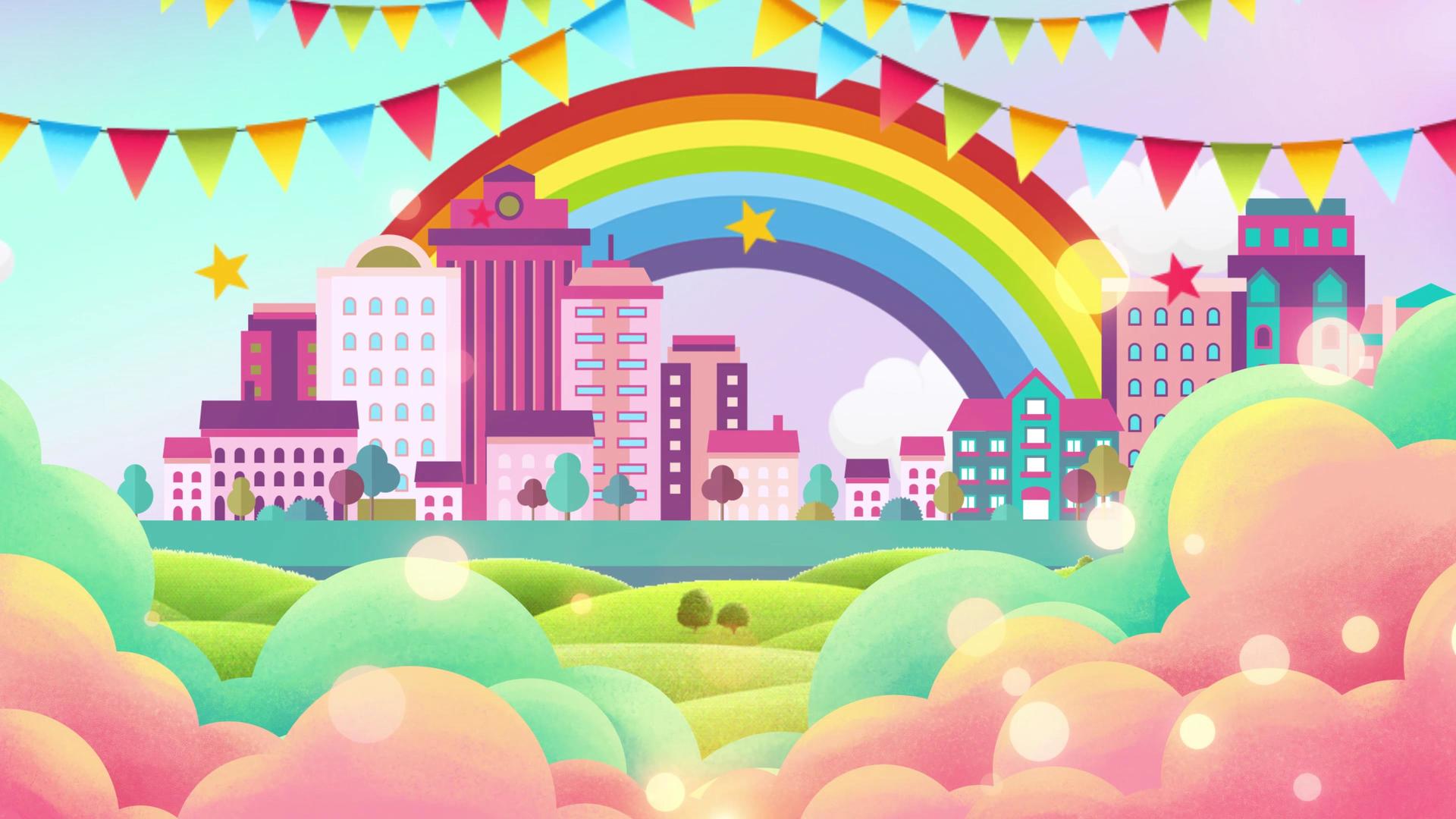 4K卡通城市彩虹舞台背景视频视频的预览图