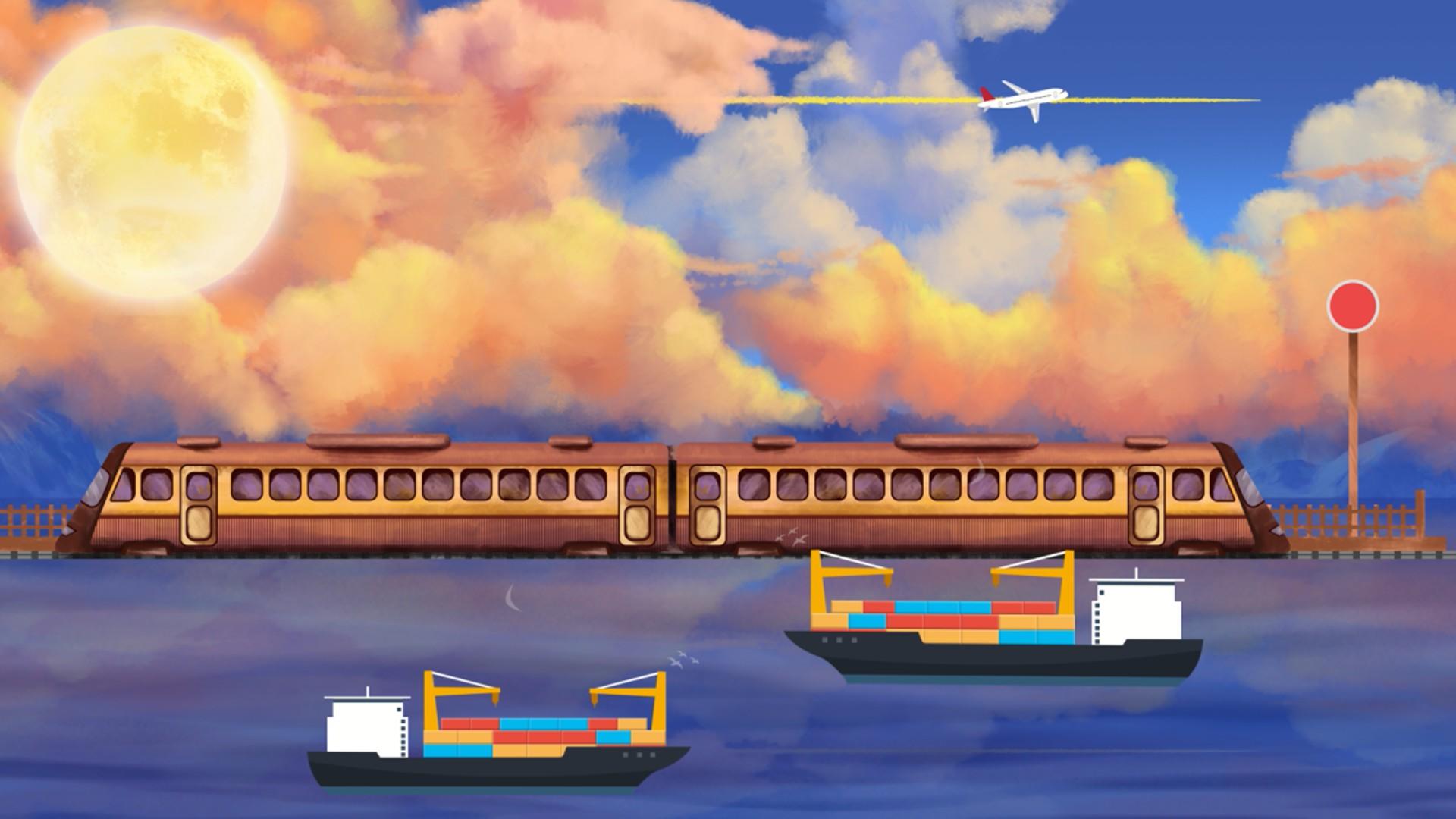 卡通海上交通运输背景视频视频的预览图