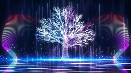 酷炫唯美的水晶粒子树旋转生长舞台背景视频的预览图