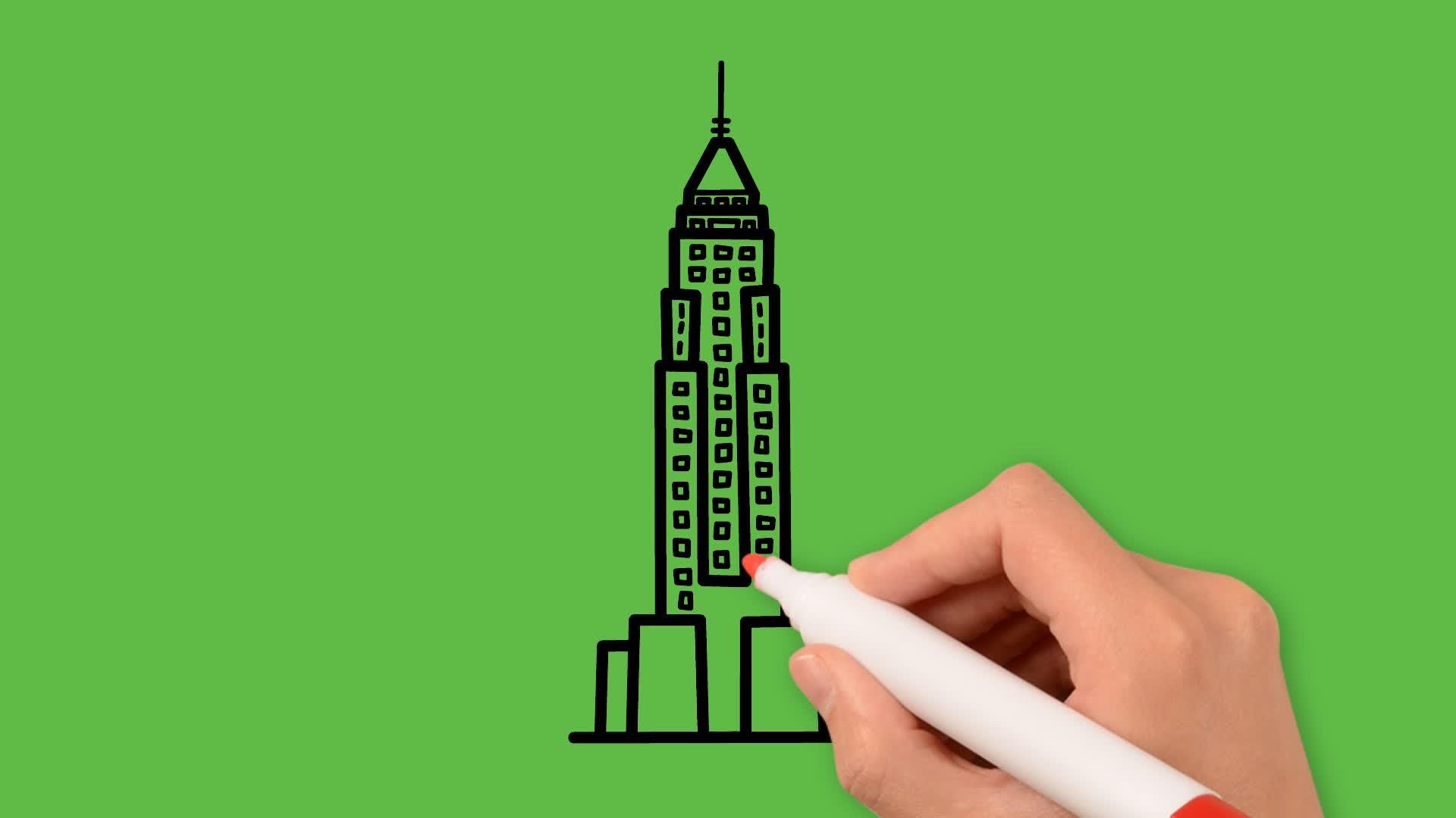 在绿色背景上画出色彩组合的大型建筑艺术作品视频的预览图