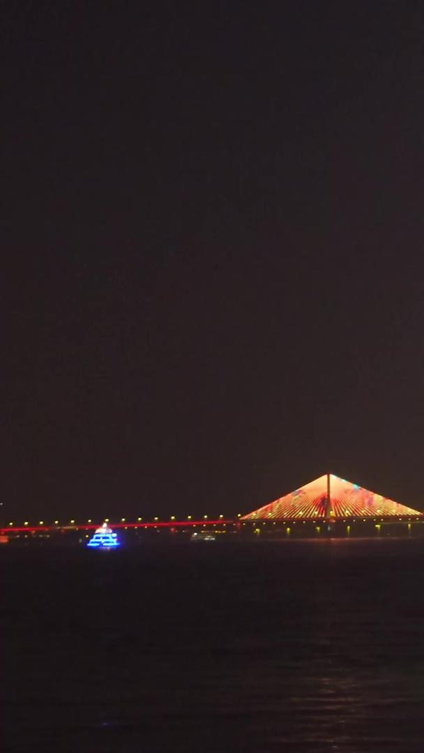 航拍城市夜景灯光秀长江游船素材视频的预览图