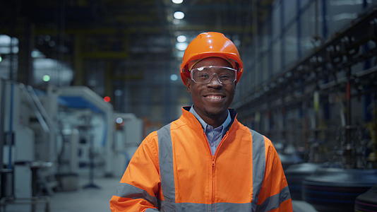 非裔美国工人对现代数字生产工厂的肖像微笑视频的预览图