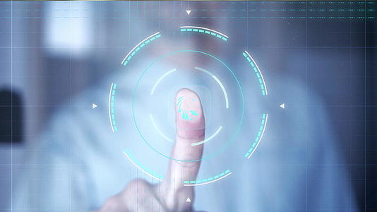 未来访问控制系统的个人识别、生物识别和认证概念商人将指向手指视频的预览图