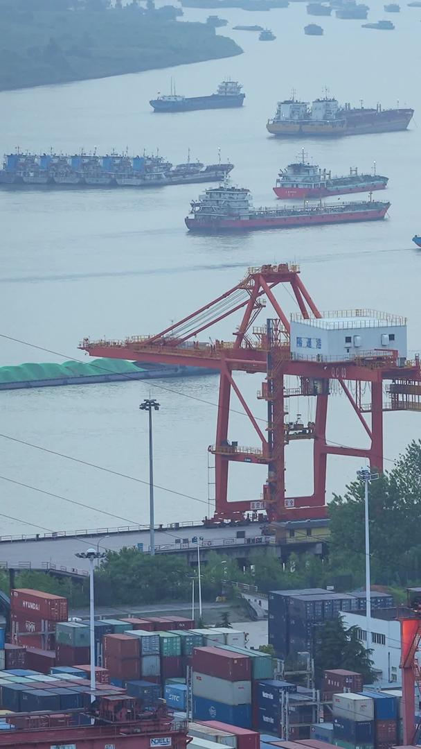 延迟摄影城市物流长江港口集装箱码头繁忙工作现场夜景素材视频的预览图