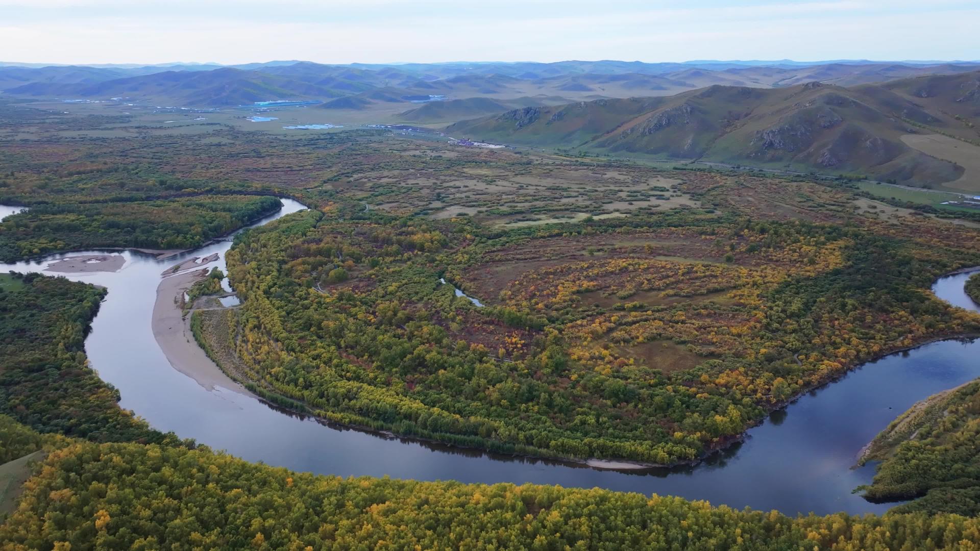 秋季湿地彩林4k航拍风景视频的预览图