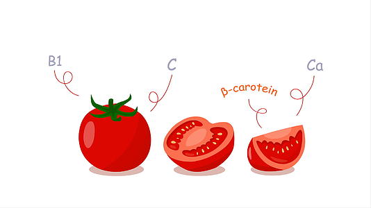 西红柿顶部悬浮着维生素和白色营养物质视频的预览图