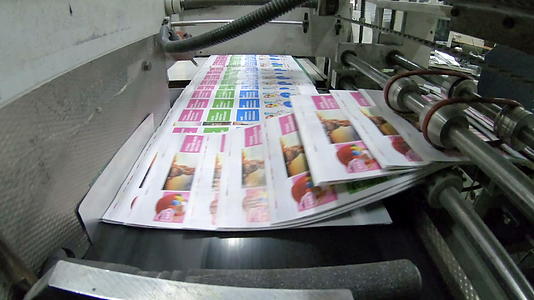 在印刷厂的生产线上关闭一个角落的传单视频的预览图