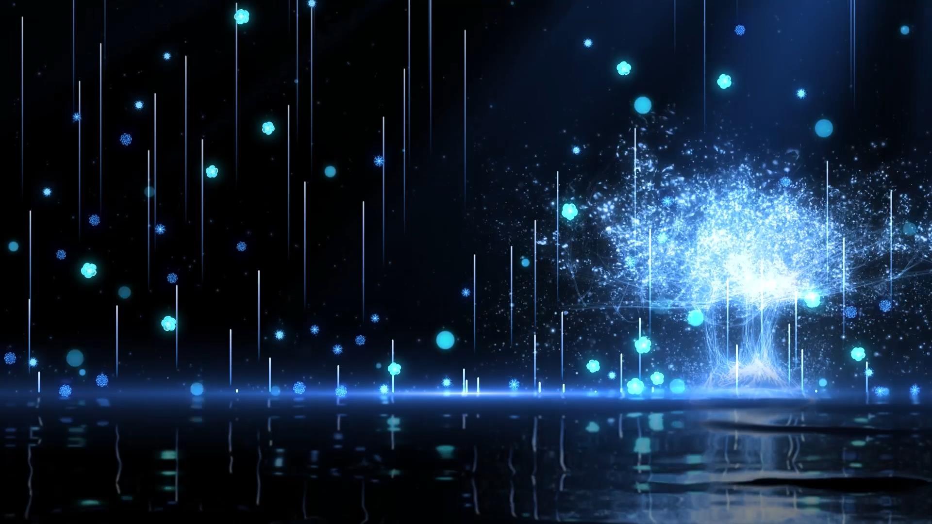 七夕蓝色唯美动态光效粒子花朵舞台背景视频的预览图