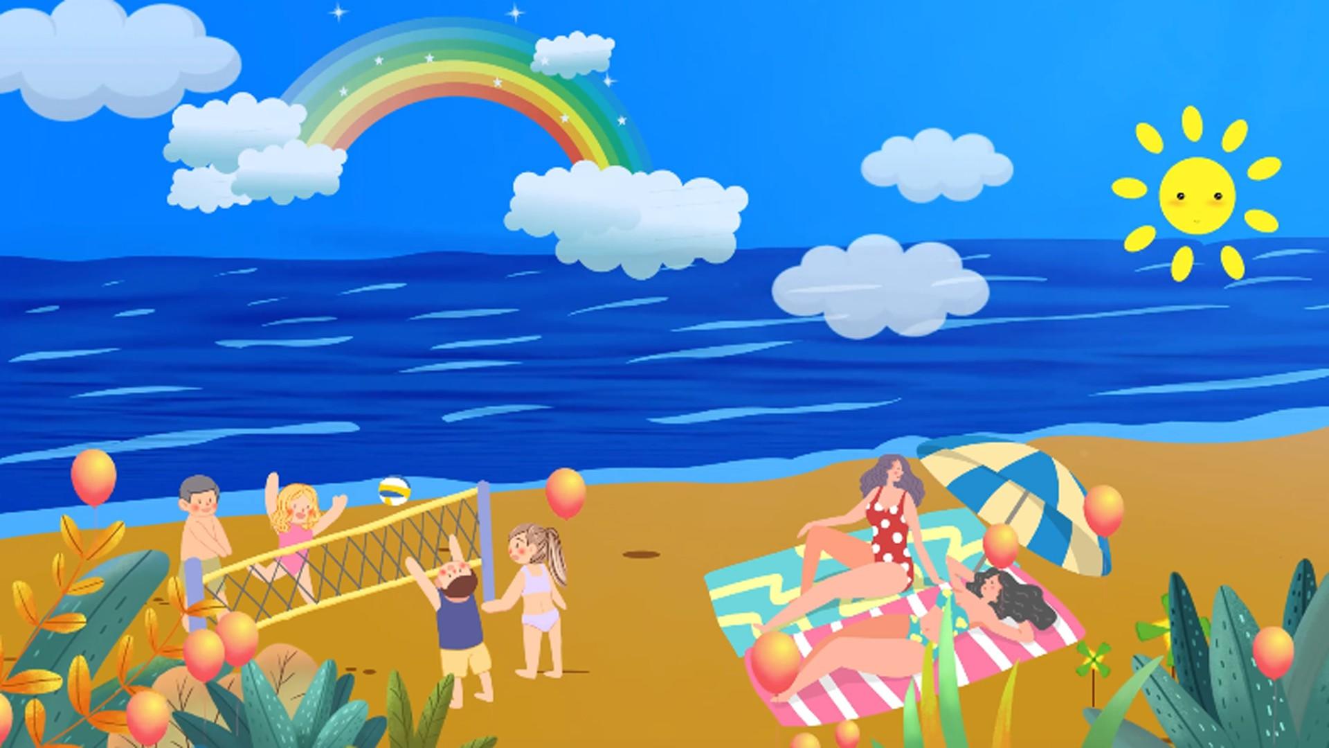 卡通海滩风景夏日旅行led背景视频的预览图