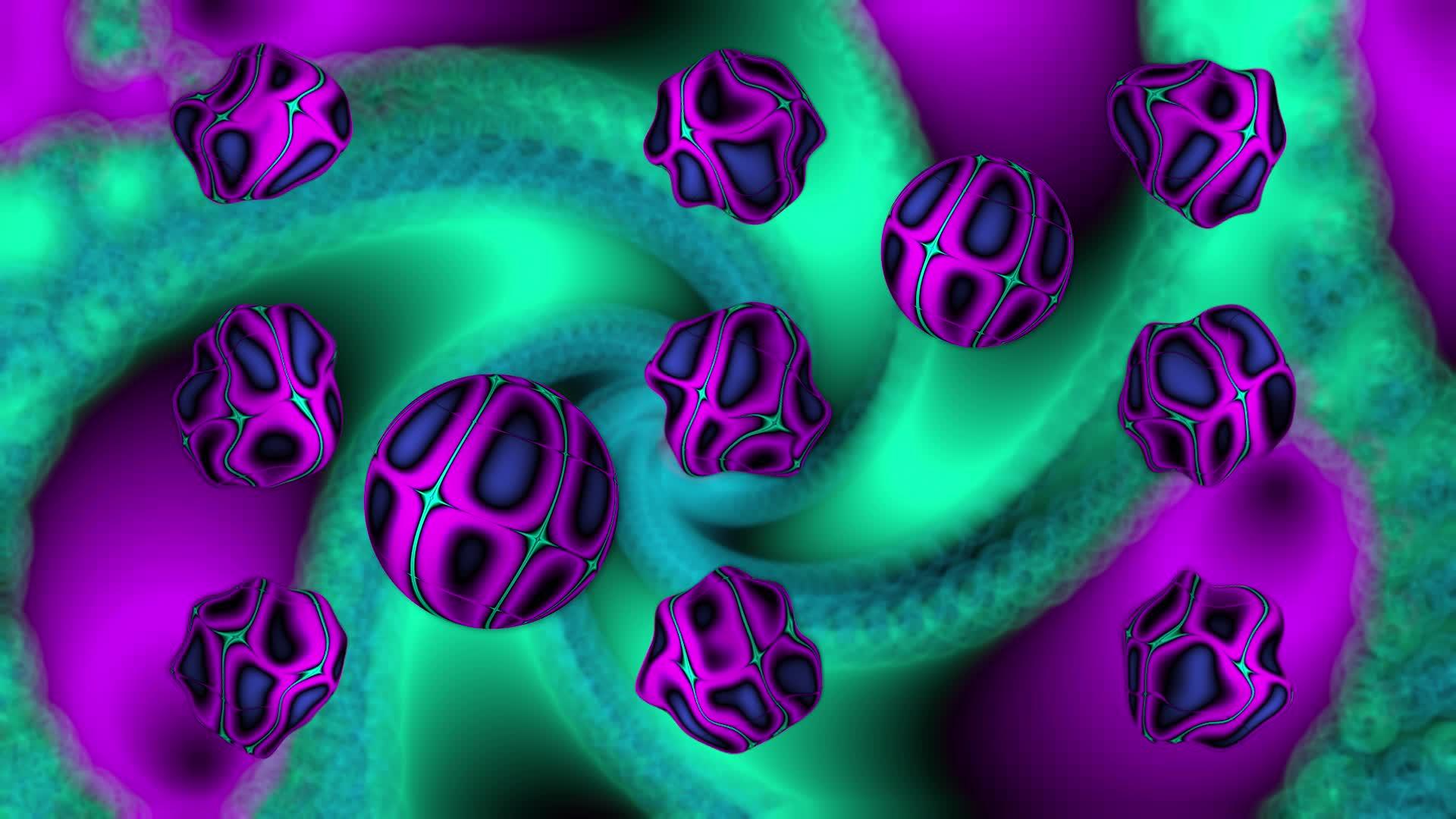 抽象的紫绿色纹理背景与旋转球体视频的预览图