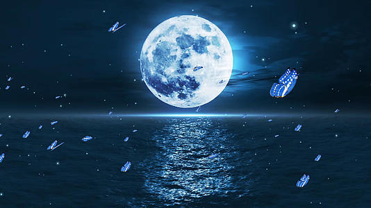 蝴蝶飞过月亮下的水面视频的预览图