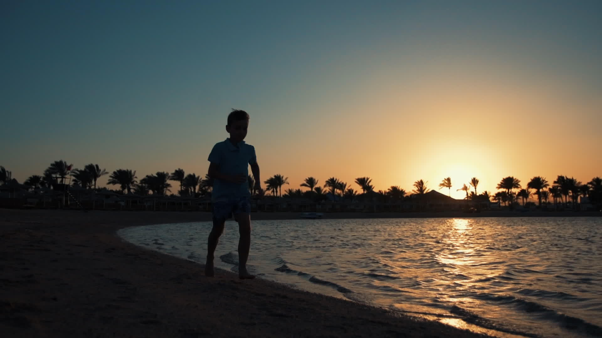 活跃的年轻男孩在夏天享受日落时的生活视频的预览图