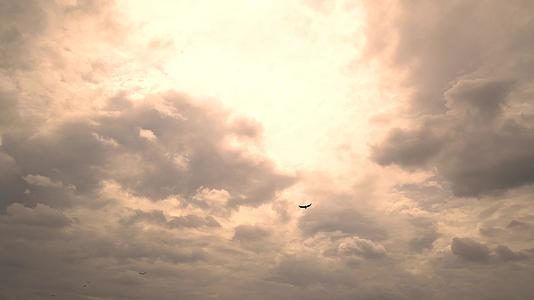蓝天和鸟儿飞翔的日落视频的预览图