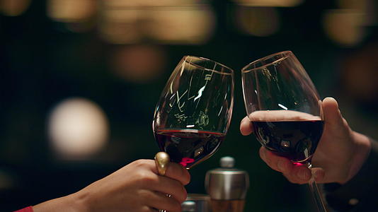 情侣们在浪漫的餐厅酒吧里碰杯 视频的预览图
