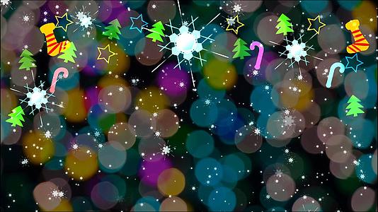 多彩的圣诞主题让数字世界旋转袜子星星树甜棒挂在数字世界视频的预览图