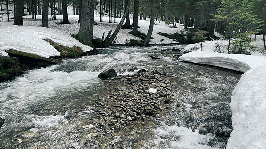 冬季景色中雪中的河流？视频的预览图