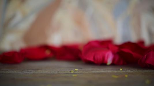 情人节那天木地板上的红玫瑰视频的预览图