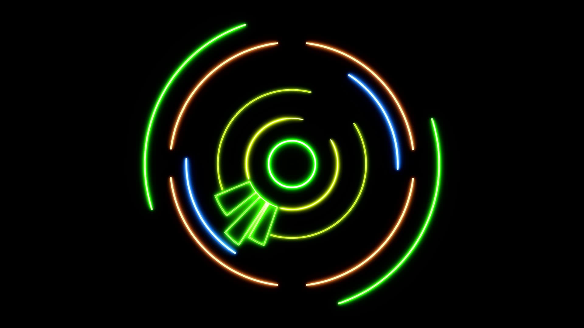 黑色背景上不同颜色的环和线在黑色背景上旋转视频的预览图